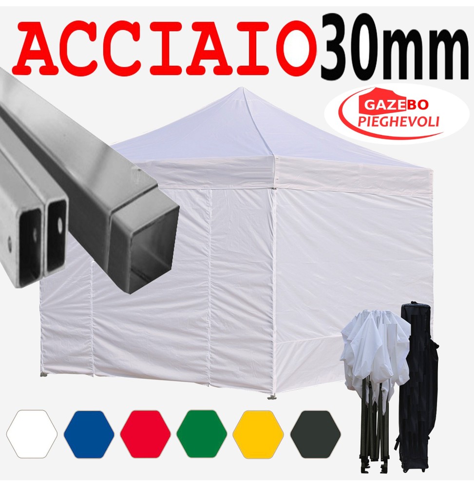 Gazebo pieghevole con struttura in acciaio e telo in pvc