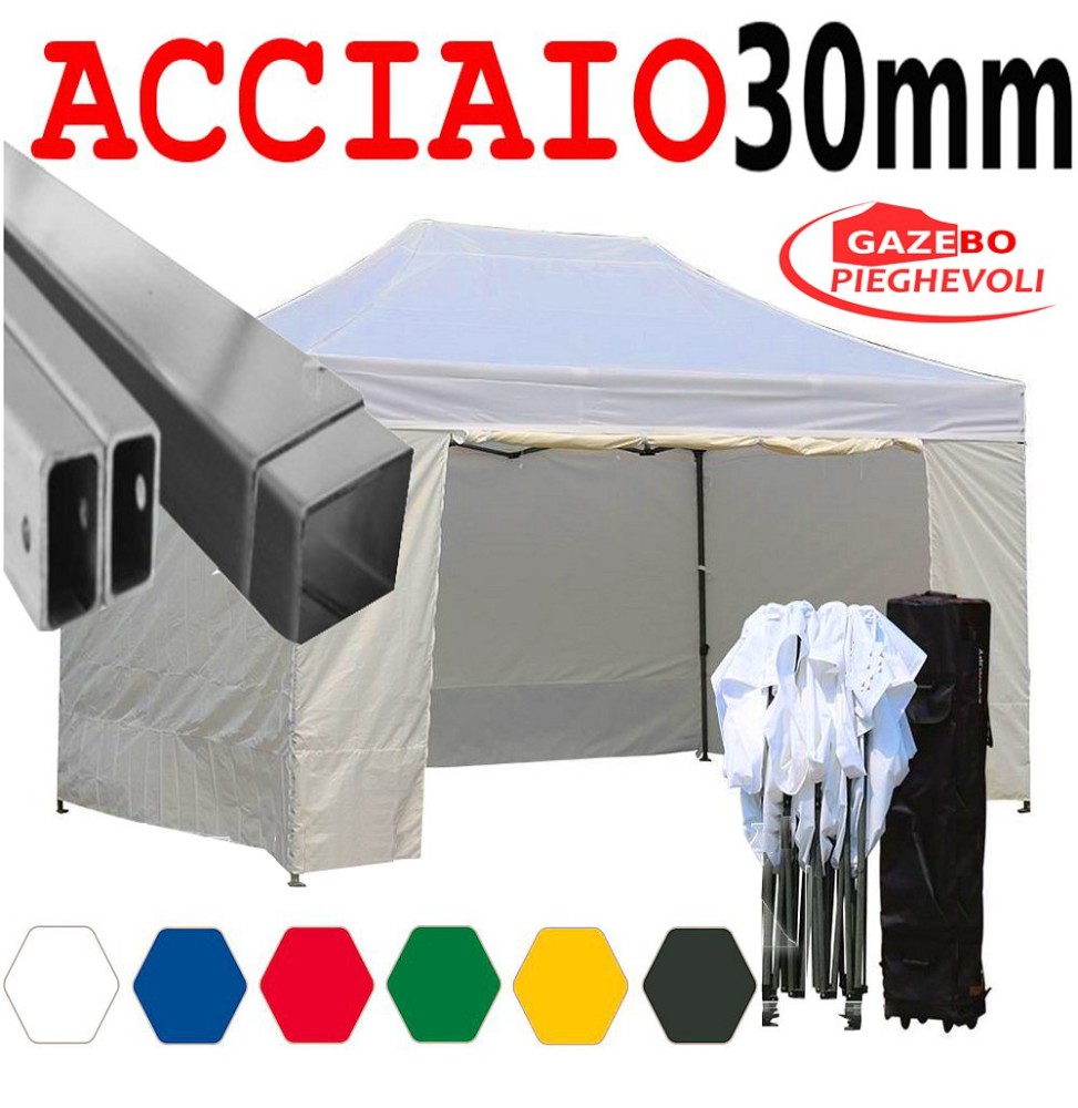 Gazebo pieghevole con struttura in acciaio e telo in pvc